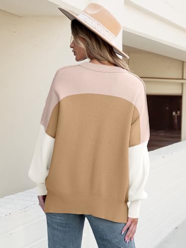 Image of ANRABESS Women Oversized Sweaters Batwing Long Sleeve 2026 Fall Outfits Crewneck Casual Knit Side Slit Fashion Pullover Top