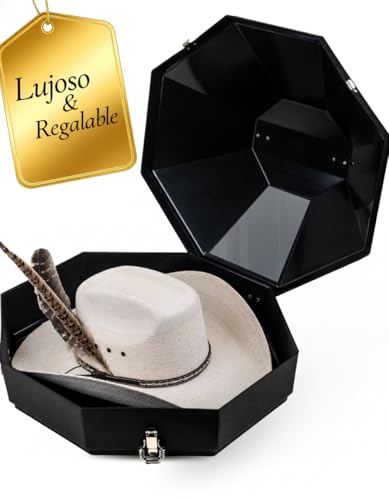 Mavericrest Cowboy Hat Box for Travel – Cowboy Hat Travel Case Hard Shell w/Mirror, Latches & Bag – Western Hat Can for Cowboy - Hat Boxes for Men & Hat Boxes for Women Storage - Midnight Black