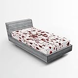 Ambesonne Horror Fitted Sheet, Splashes Blood Grunge Style Bloodstain Horror Scary Zombie Halloween Themed Print, Bed Cover with All-Round Elastic Deep Pocket for Comfort, Twin XL Size, Scarlet White