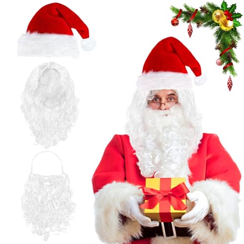IHLOOTD Sombrero de Papá Noel con Barba y Peluca, Accesorios para Disfraces de Papá Noel, Perfectos para Fiestas de Cosplay Navideñas (A)