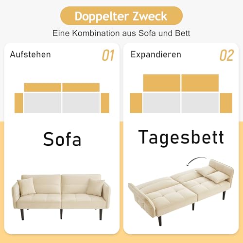 KecDuey Sofá cama acolchado, 2 en 1 ajustable, dos plazas con funda de terciopelo, reposabrazos plegables y función de sueño, ideal para espacios pequeños (beige) - imagen 5