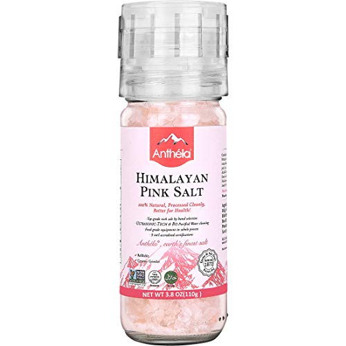 Anthela Himalayan Pink Salt, Coarse Grain Salt Ceramic Grinder 3.8oz, Premium 100% Natural Ancient Mineral Sea Salt. Non-GMO, Kosher, Halal, Sedex Certified.