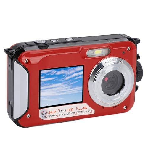 2.7K Underwater Camera, 16X Zoom Digital Action Camera Autofocus with Dual Screens, 48MP Portable Camcorder Water for Snorkeling Diving (Red)