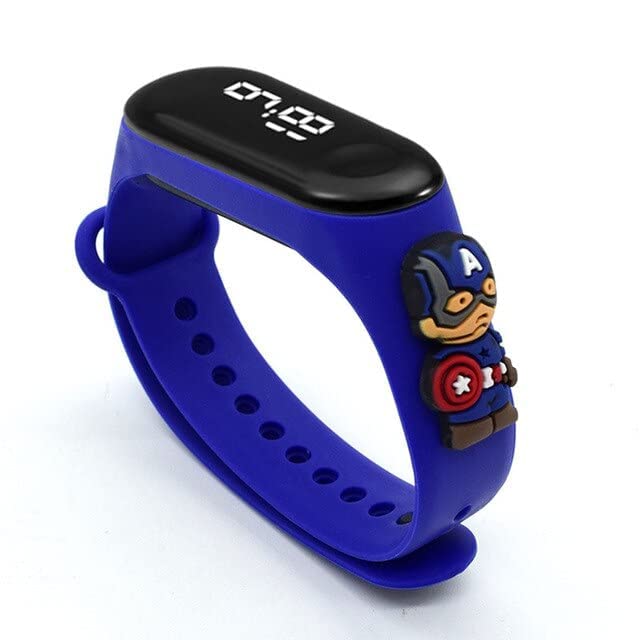 ZOVUTA Digital Dial Waterproof Stylish & Fashionable Wrist Smart Watch LED Band for Kids, Cute Character Design, Adjustable Silicone Band, Fun Wrist Watch for Boys & Girls (Royal Blue Captain America)