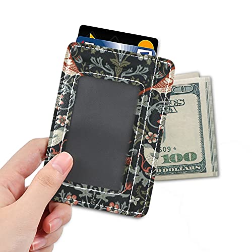 William Morris Flowers Birds On Dark Slim Minimalist Wallet, Front Pocket RFID Blocking Leather Credit Card Holder, Case Protector Covers for Men Women4