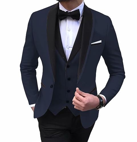 Mens 3-Piece Suit Shawl Lapel One Button Tuxedo Slim Fit Premium Dinner Jacket Vest Pants4