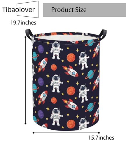 Image of Baby Laundry Basket Kids Hamper Toy Storage Bin for Boys Room Decor Baby Nursery Hamper Gift Baskets for Bedroom Bathroom(Blue Astronaut)