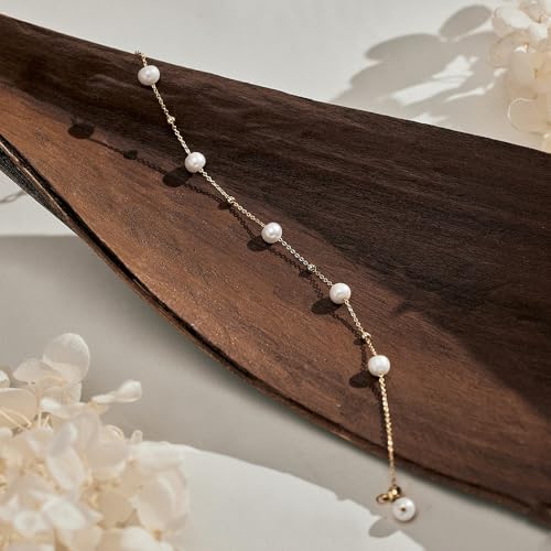Pearl Gold Bracelets for Women Non Tarnish -14k Real Gold Plated Charm Beaded Bracelets White Brides Bridesmaid Wedding Dainty Pearl Bracelet Gold Jewelry for Women Accesory Birthday Gifts4