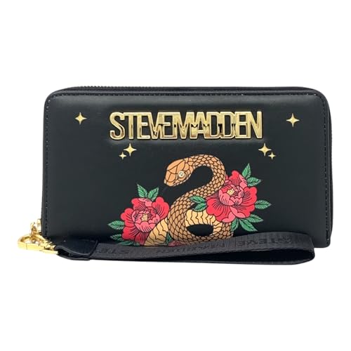 Image of Steve Madden Bzip-Web Zip Around Wristlet (Black Multi w /Gold, One Size)