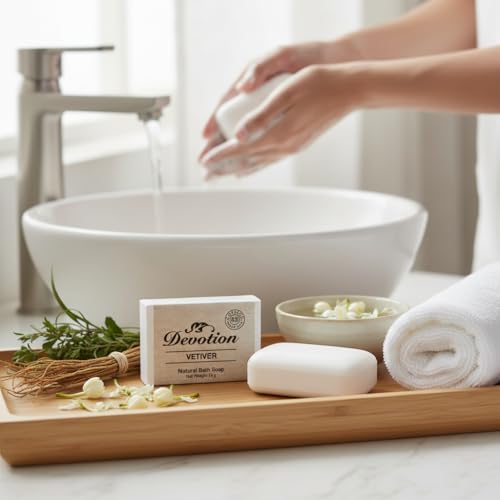 Image of Devotion | VETIVER Natural Bath Soap | Pack of 6 | 75g | Organic, Moisturizing, Refreshing Cleanse
