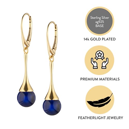 Amber Earrings for Women - Ball Bead with Gold Plated ag925 Sterling Silver, Secure Leverback Closure, Elegant Drop Earrings, Dangle Jewelry for Ladies3