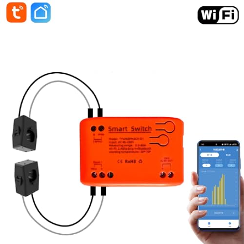 Image of WIFI Smart Power Meter with 2pcs 80A Current Transformer Clamp,Tuya app 2-Way Bilateral Monitor Real Time KWh Eenrgy Electricity Voltage Statistics