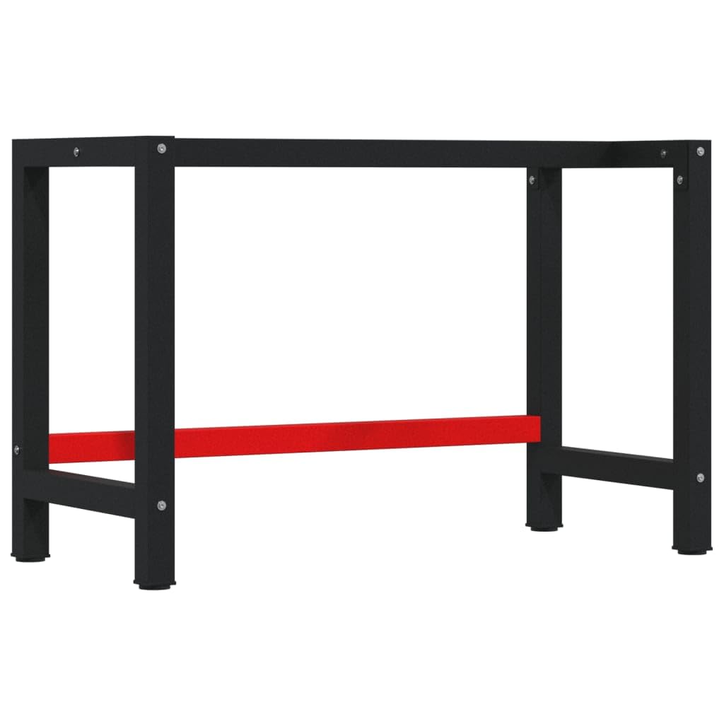 Banco da lavoro in legno di acacia massiccio, 140 x 60 x 83 cm, con struttura in metallo verniciato a polvere, rettangolare, per officina, garage, cantina, sala hobby