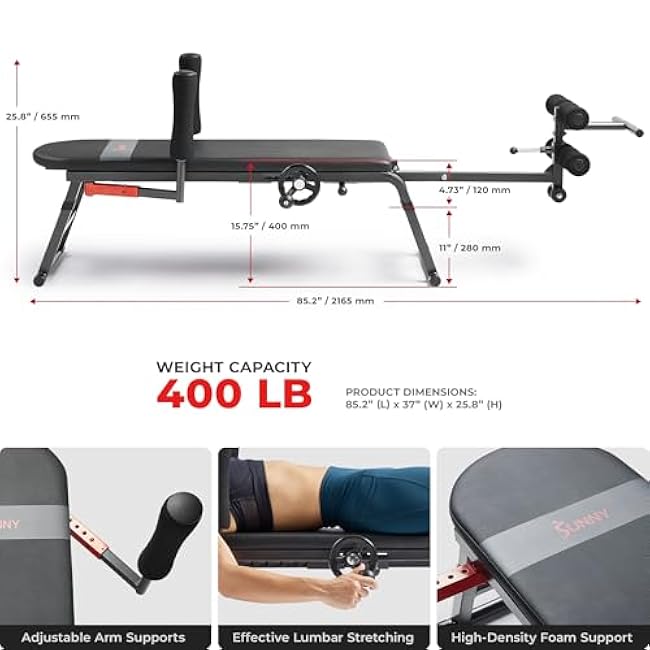 Sunny Health & Fitness Full Body Traction & Stretch Decompression Bench/Table Machine for Lumbar Stretching, Lower Back Pain Relief, Improved Posture Correction, Rehab, Spinal Compression, Flexibility
