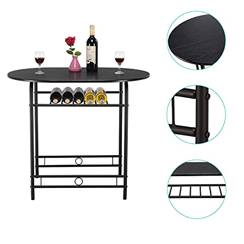 Giantex Eetkamermeubelset met plank, keukentafel van hout en staal met 2 stoelen, modern (zwart) - Image 6