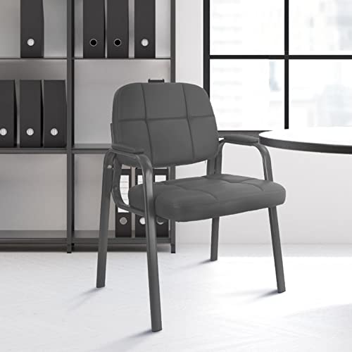 Image of CLATINA Classic Reception Chair with Padded Armrests and Sturdy Steel Frame, Ergonomic Guest Chair for Office Conference Waiting Meeting Room, Grey (1 Pack)