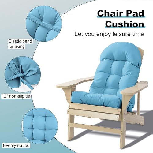 Image of Adirondack Chair Cushion, Rocking Chair Cushion 44x19.4x4 inch, High Back Patio Cushions of Upper and Lower with Ties, Sunscreen and Fade-Resistant (Baltic Sea, 2)