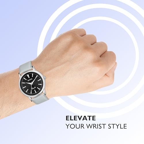 Image of Relish Watch for Men & Boys with Grey & Black PU Leather Strap, Quartz Analog Wrist Watch