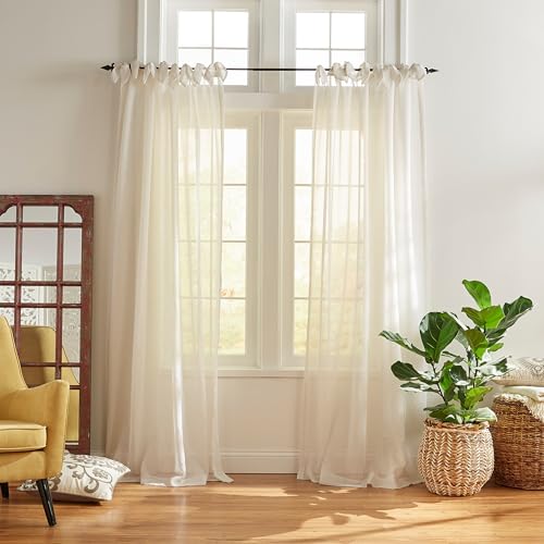 Elrene Home Fashions Vienna Sheer Tie-Top Window-Curtain Panel, 52 in
