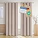 Produktbild Blumtal Verdunklungsvorhänge 2er Set - Thermovorhang Hitzeschutz - Vorhang Blickdicht mit Ösen - Gardinenschals mit Schlaufen - Curtain - Gardinen 175x140cm - Gardienenschalset 2er - Vorhang Taupe