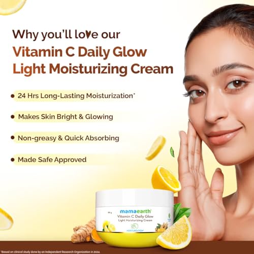 Image of Mamaearth Vitamin C Daily Glow Light Moisturizing Cream with Turmeric & Vitamin C for Skin Brightening - 50 g | 24 Hrs Long-lasting Moisturization | For Face, Hand & Body | Non-Greasy & Quick Absorbing