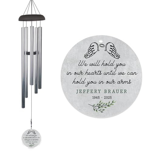 Personalized Memorial Wind Chime with Angel Wings – Custom Engraved Outdoor Tribute with Name and Dates for Loved One Remembrance