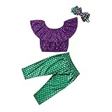 Toddler Baby Girls Mermaid Outfits Set Off Shoulder Ruffle Crop Tops Fish Long Leggings Pants with...