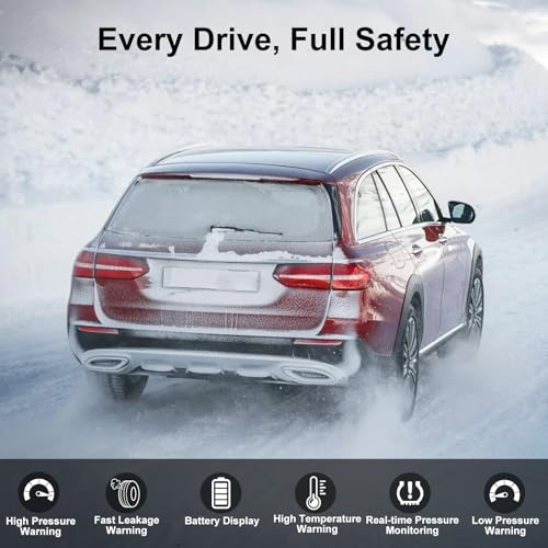 RV Tire Pressure Monitoring System, Tire Pressure Monitor with Solar&USB Charge, Car TPMS with 4 Sensors and 6 Alarm Modes, 0–98PSI Real-time Color LCD Display for RV/Trailer/Truck/SUV - Image 5