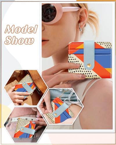 Image of Bistup Small Card Wallet for Women with Keychain, Colorblock Spot | Clear ID Window, Compact Design for Daily Carry, Durable Material, Sturdy Keychain, Aesthetic