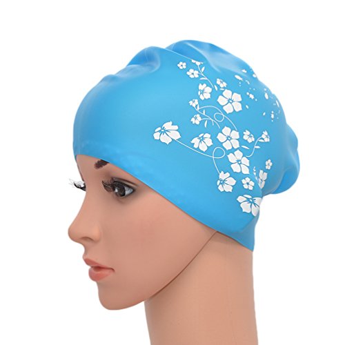 Medifier Bonnet de bain en silicone élastique avec motif floral pour femme, convient aux cheveux longs Cover