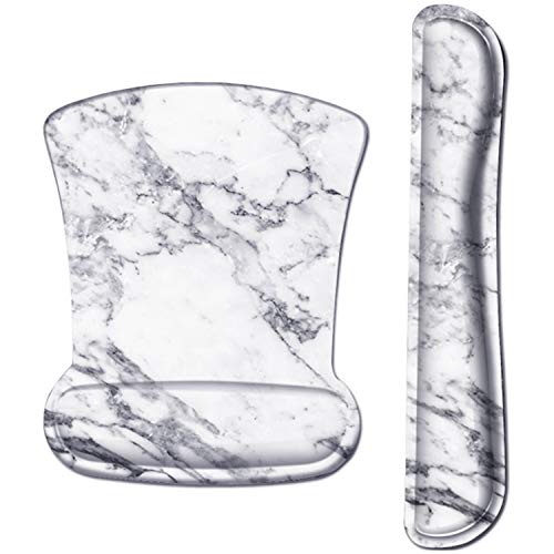 iLeadon Keyboard Wrist Rest Pad and Mouse Wrist Rest Support Mouse Pad Set, Non Slip Rubber Base Wrist Support with Ergonomic Raised Memory Foam for Easy Typing & Pain Relief, White Marble
