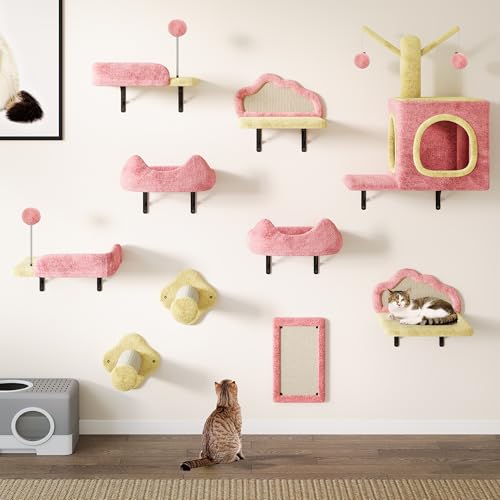 YITAHOME Kletterwand Katzen Set aus Flanell, 10-Teiliges Stabiler Katzenmöbel mit Katzenhaus, Katzenbett, Katzenkratzbrett, Sisalsäule, Katzenspielzeug, für Katze Schlafen Spielen Lounging YITAHOME Kletterwand Katzen Set aus Flanell, 10-Teiliges Stabiler Katzenmöbel mit Katzenhaus, Katzenbett, Katzenkratzbrett, Sisalsäule, Katzenspielzeug, für Katze Schlafen Spielen Lounging