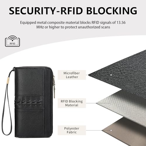 Image of FALAN MULE Wallets for Women Trifold Wristlet Wallets Large Capacity RFID Blocking Ladies Purse Credit Card Holder
