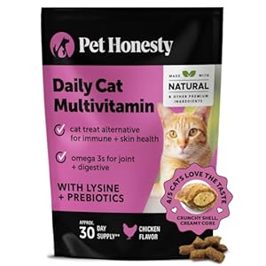 Pet Honesty Cat Multivitamin Chews – Cat Treats for Health + Immune, Cat Joint Support, Skin & Coat, and Digestion | Omega 3s, Lysine for Cats, Cat Probiotic, Cat Vitamins – Chicken (30-Day Supply)
