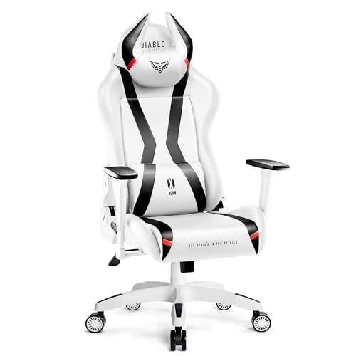 DIABLO X-Horn 2.0 Sedia da Gaming Gamer Poltrona da Ufficio Scrivania Girevole Braccioli 3D Design Ergonomico Supporto Lombare Meccanismo di Inclinazione Bianco King (XL)