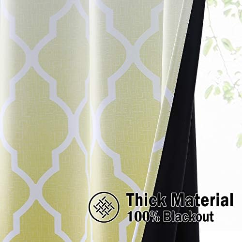 Beauoop Yellow White Full Blackout Curtains 54 Inch Length 2 Panels, Ombre Moroccan Patterned Drapes for Living Room Bedroom, Grommet Top Thermal Insulated Window Treatments, 50" x 54"