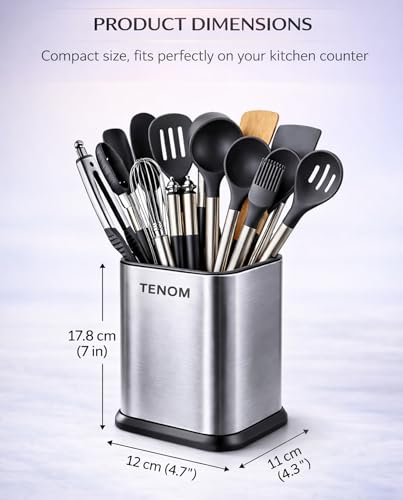 Image of TENOM Spoon Holder, Spoon Stand For Kitchen Steel, Cutlery Stand, Spoon Organiser For Kitchen, Ladle Holder, Spatula Holder, 12 cm, 11 cm , 12 x 11 x 17.7 Centimeters