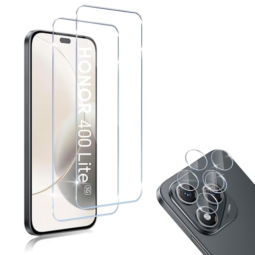 Screen Protector Compatibile con HONOR 400 Lite 5G 2 Pezzi Vetro Temperato + 2 Pellicola Fotocamera Senza Bolle Anti Graffio 9H Durezza Protettiva
