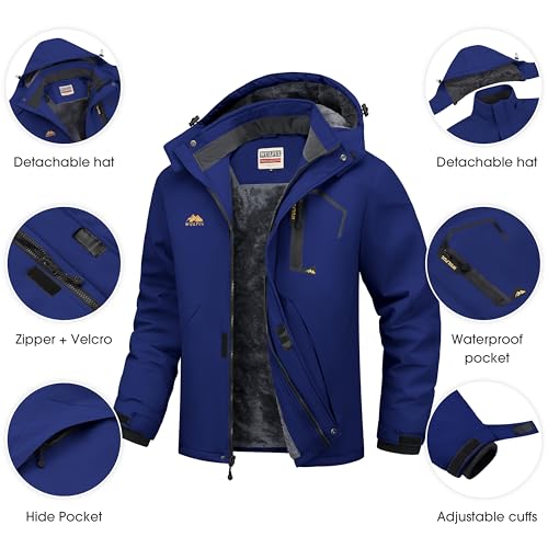 Image of WULFUL Men's Ski Jackets Warm Winter Snow Windbreaker Resistant Snowboard Fleece Coat Mountain Waterproof Parka with Hood