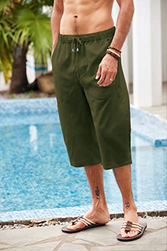 Coofandy Mens Yoga Pants Baggy Harem Capri Pants Drawstring Linen Capris Summer Beach Pants (Army Green Xl) #TOP2