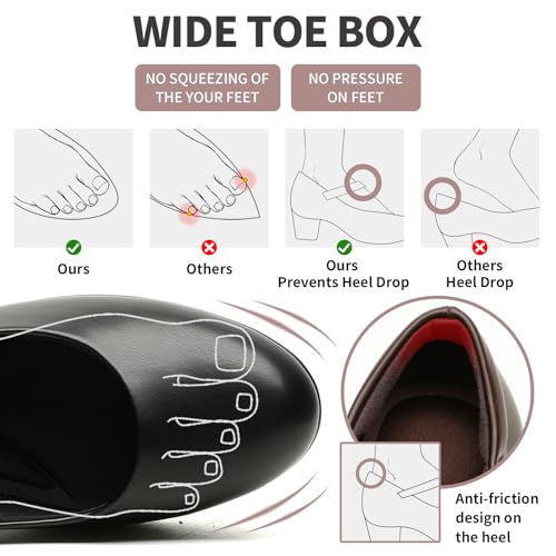 Womens Mary Jane Dress Shoes Chunky Low Block Heels 7CM Closed Toe Work Platform Pumps Dressy Orthopedic for Business Flight Wedding Office Ankle Strap Leather Casual Comfort with Arch Support4