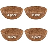 8 Inch, 4 Pack, Round Coconut Planter Liners, 8' Coco Hanging Basket Liners, Metal Wire Coconut...