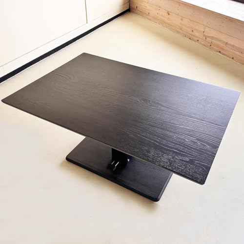 うづくり 昇降式テーブル 浮造り 無垢材 120 × 80センチ ダイニングテーブル センターテーブル リビングテーブル 昇降テーブル 長方形 昇降式ダイニングテーブル リビングダイニングソファー用テーブル 高さ調節 ローテーブル 大川家具 [浮造ブラックすみ色/土台突板BK]