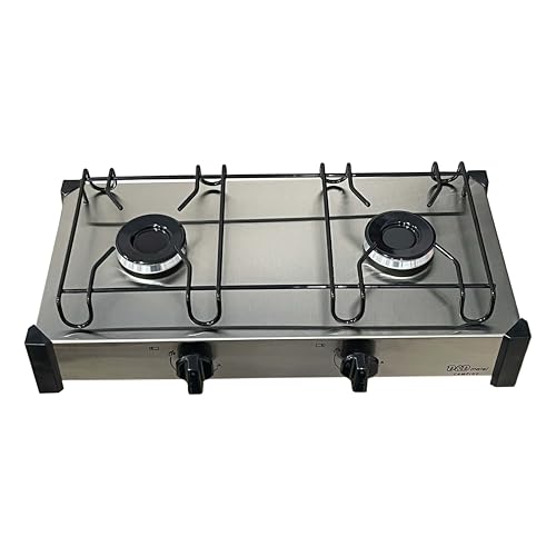 Fogão Fogareiro Gás Portátil Inox Camping De Mesa 2 Bocas