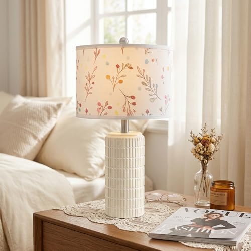 Image of PoKat 23'' Table Lamp with Flower Lampshade for Night Stands, Birthday Gifts for Women Mom, House Warming Gifts New Home Decor, Ceramic Lamp for Living Room, Modern Bedroom Lamp for Nursery