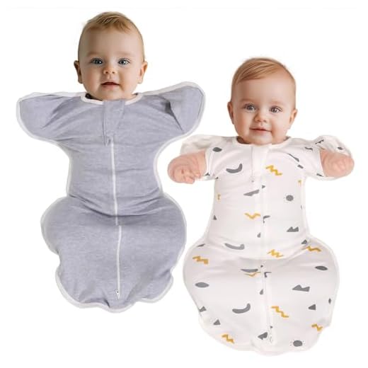 Baby Transition Swaddle Sack, 2 Pack Arms up Swaddle with Arms in/out, 2-Way Zipper 100% Cotton 0.5 TOG Baby Sleep Sack 4-8 Months Transitional Swaddle Sack Breathable Comfy Newborn Swaddle (Medium)