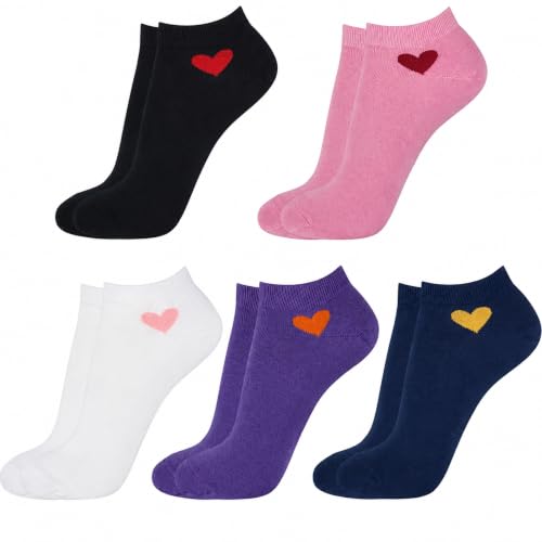 Image of KONY Women's Cotton Ankle Socks, Fun Novelty Patterns, 5 Pairs | 86% cotton, low cut fit, colorful designs, stocking stuffer, birthday gift, Christmas gift, women & teen girls, size 5-10