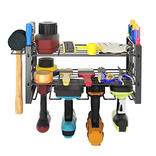 Wisdom Star Heavy Duty Floating Power Tool Shelf Wall Mounted Garage Tool Organizers and Storage, Drill/Cordless Holder Rack, Black