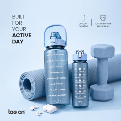 TAG ON Set of 3 Transparent Water Bottle 2000ML, 900ML, 300ML with Motivational Time Marker | Leak Proof&Break-Proof | Best Usage For Office/School/Gym/Travel Water Bottle - Image 3