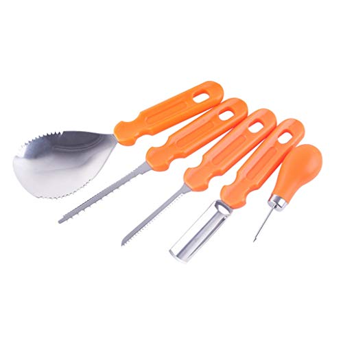 Beikal Pumpkin Carving Tools, Halloween Kürbis schnitzen Set, Premium Wiederverwendbare 5 Stück robuste Edelstahl Fruit Gravieren Werkzeug für Erwachsene und Kinder Cover